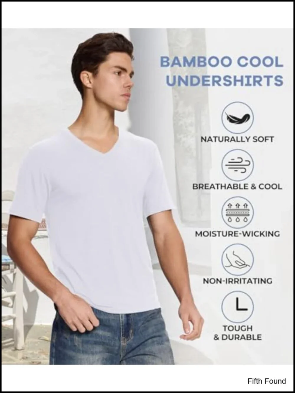Men's V-Neck Undershirt Breathable Bamboo Viscose Stretchable Tagless 3-Pack